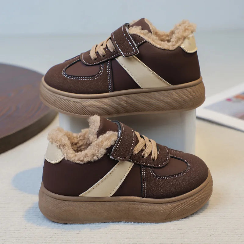 Kids' Plush-Lined Hook-and-Loop Winter Shoes