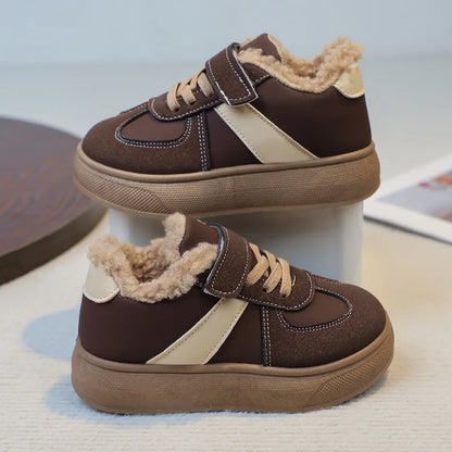 Zapatos de invierno para niños con forro de felpa y cierre de velcro