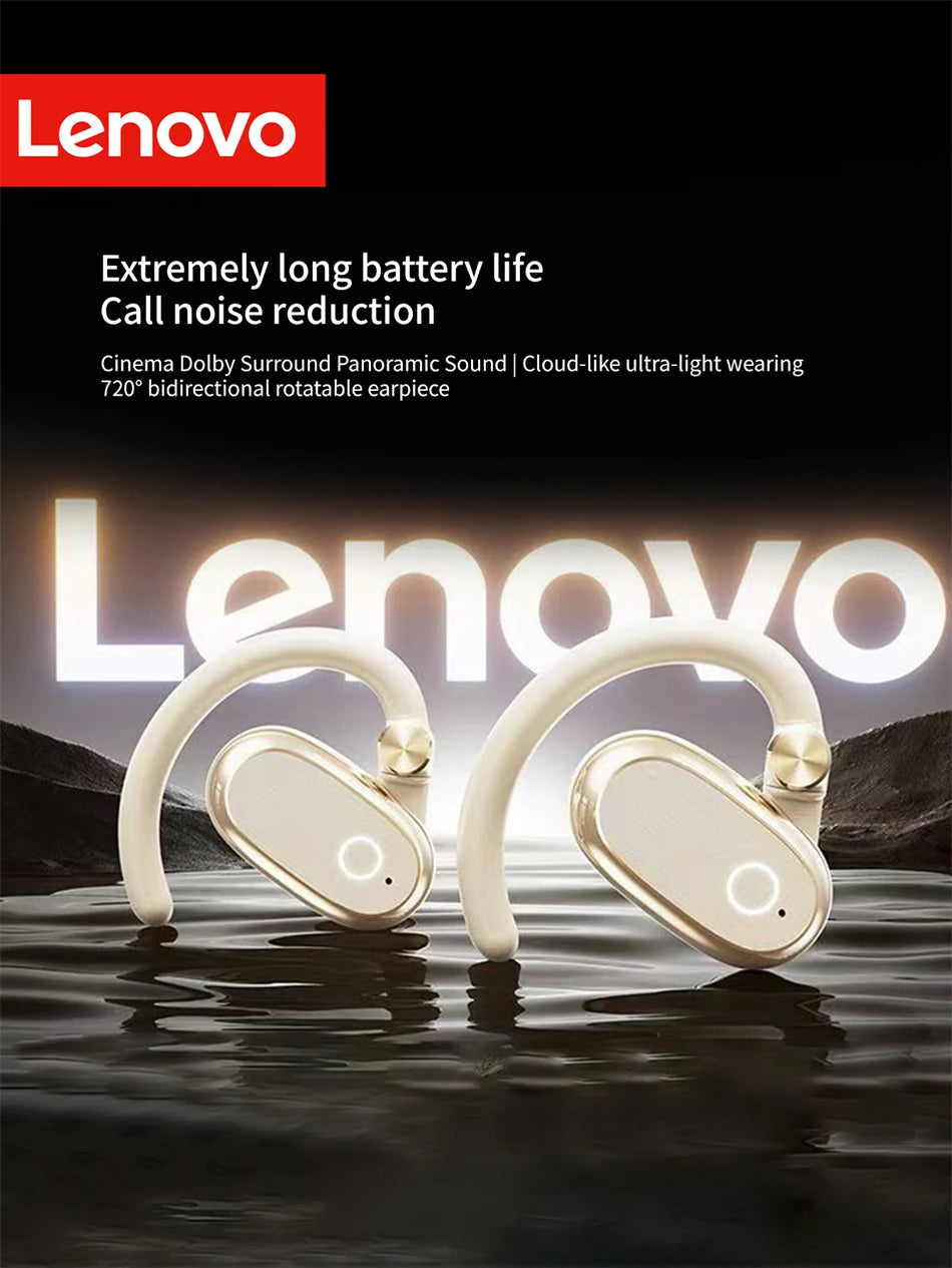 Lenovo EA366 Open-Ear Wireless Earbuds – Ear-Hook Bluetooth Headphones with Charging Case
