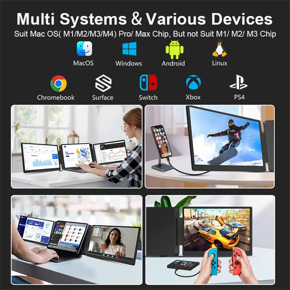 Rospider 15.6" Dual Screen Extender – FHD IPS Triple Expandable Laptop Monitor for Productivity