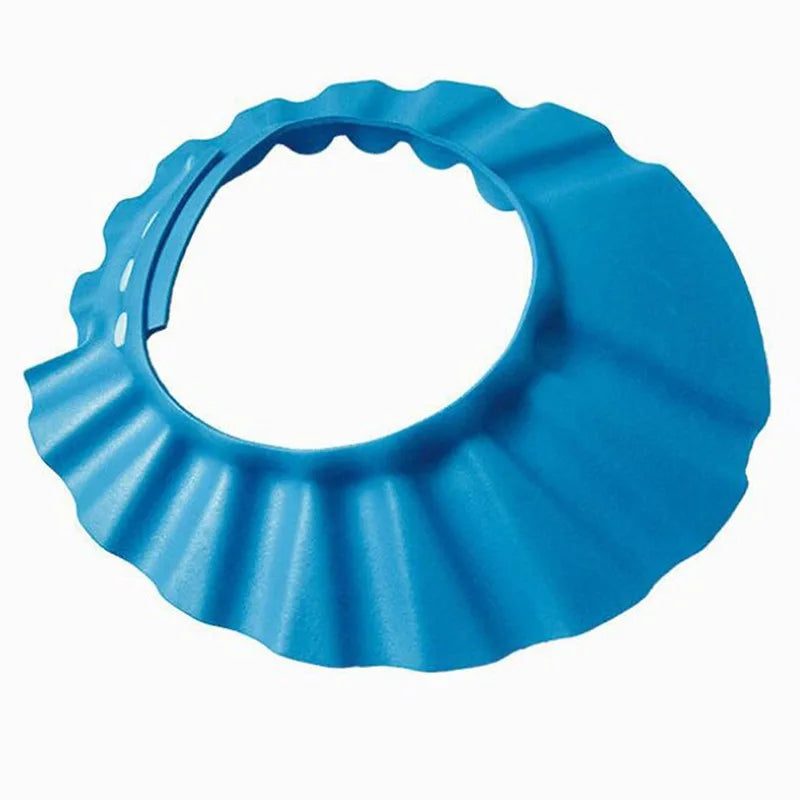 Blue adjustable silicone shower cap on a white background