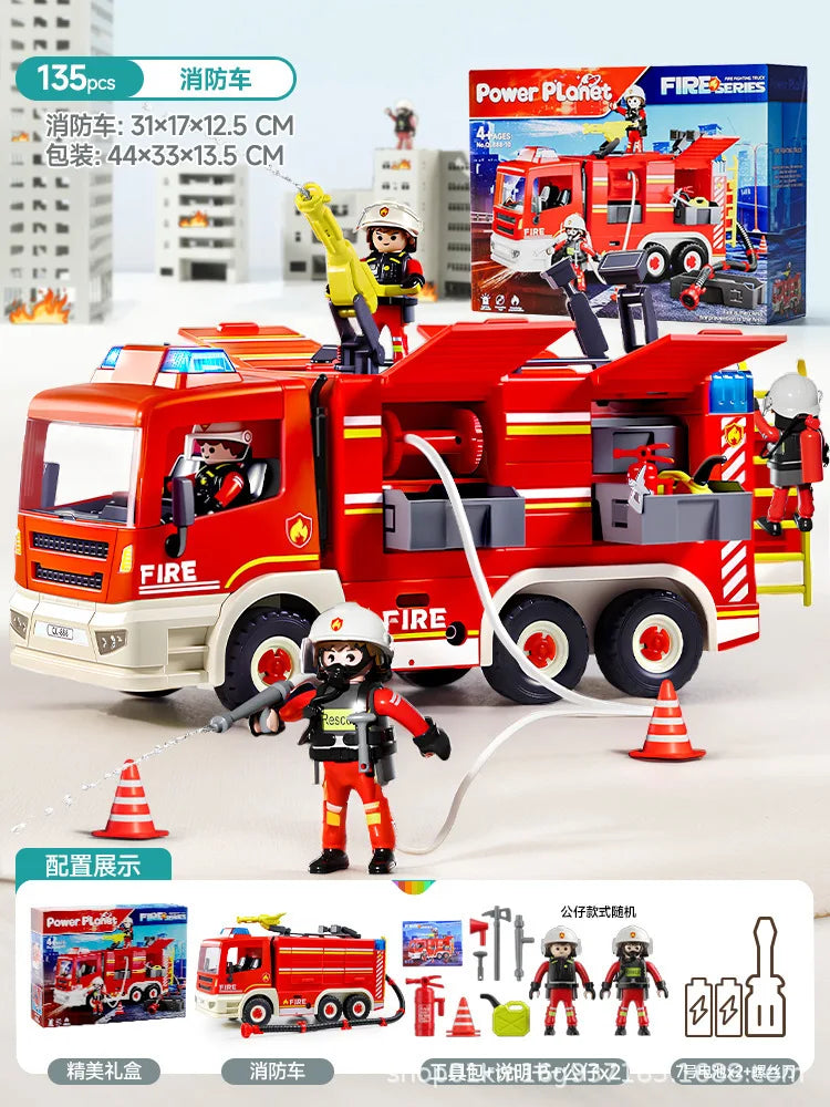 Alloy Fire Truck Toy with Extending Ladder – Transforming Rescue Truck