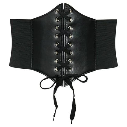 Cintura Corsetto Elastica Larga da Donna – Cintura da Vita in Ecopelle con Lacci