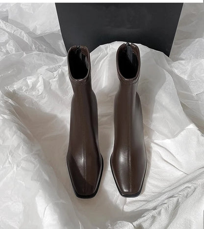 Botines de mujer con punta cuadrada, cremallera y tacón de bloque