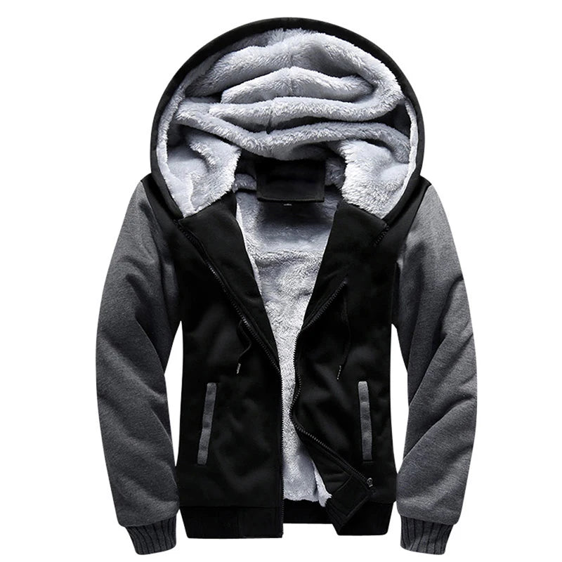 Men's Winter Jackets Thick Warm Jacket Brand Sportswear Coat Pants Solid Color Fleece Zipper Hooded Long Sleeved Male Outerwear