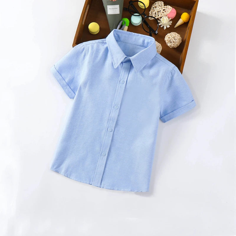 Boys' Cotton Short Sleeve Shirt - Solid Colour Summer Top, Ages 3-11