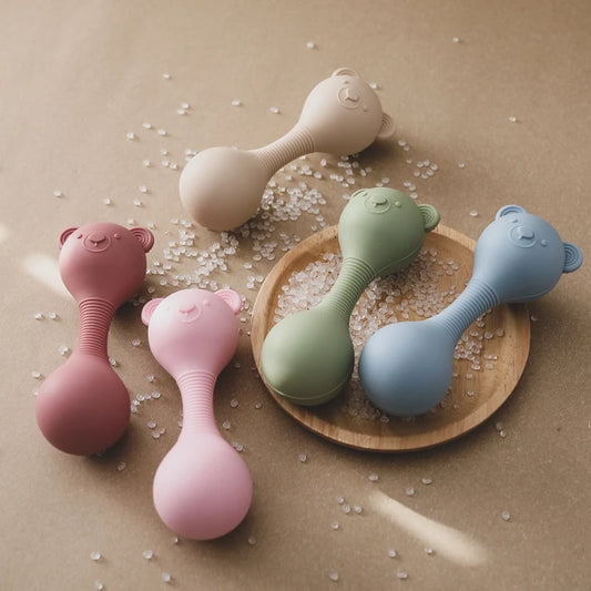 Baby Silicone Maracas Teether Toy – Cartoon Bear Sand Hammer Rattle for Babies 0–12 Months