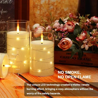 Flammenlose LED-Kerzen mit integrierten Sternen-Lichterketten | 3D-Flamme | Acryl | 3 Größen | Romantische Heimdekoration