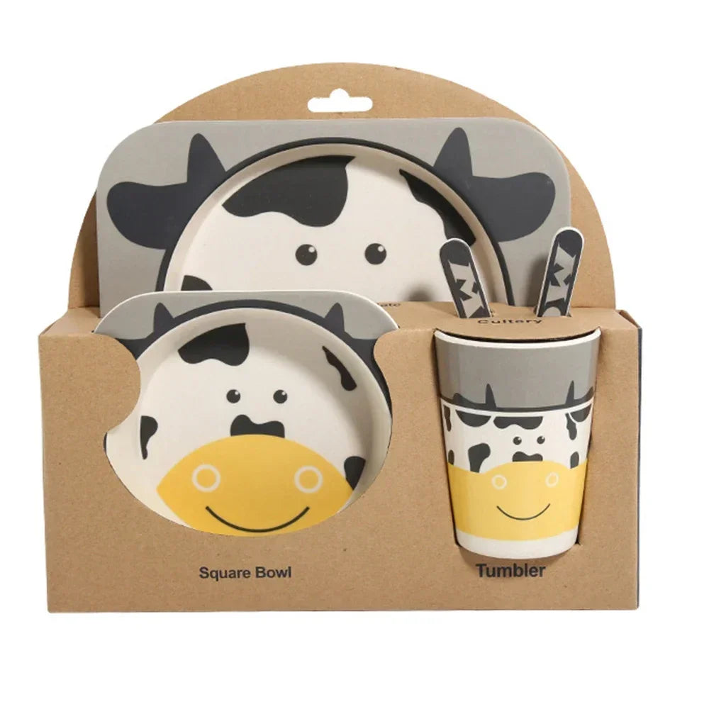 5-Piece Geometric Bamboo-Fibre Kids' Dinnerware Set