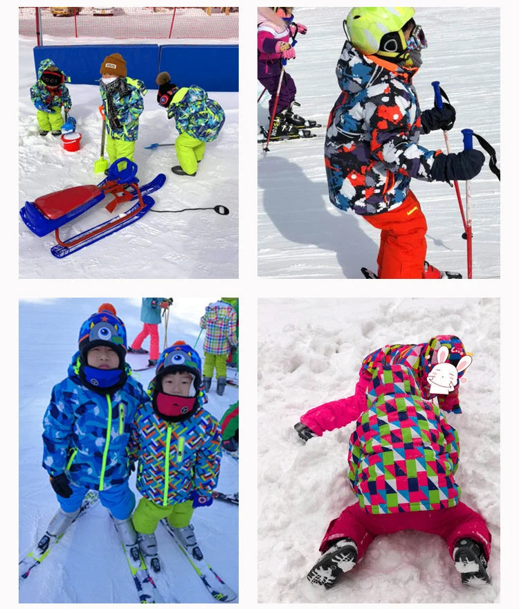 -30 Degree Kids Ski Suit Boy Girls Winter Outdoor Sports Waterproof Skiing Snowboarding Jackets Snow Pants Children Clothing Set