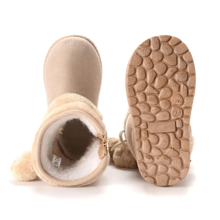 Kids' Pom-Pom Snow Boots – Plush-Lined Winter Boots with Side Zip