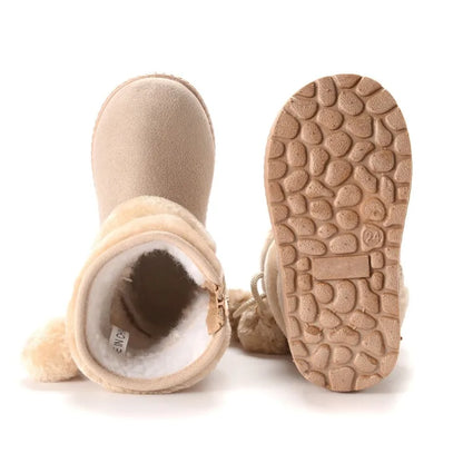 Kids' Pom-Pom Snow Boots – Plush-Lined Winter Boots with Side Zip