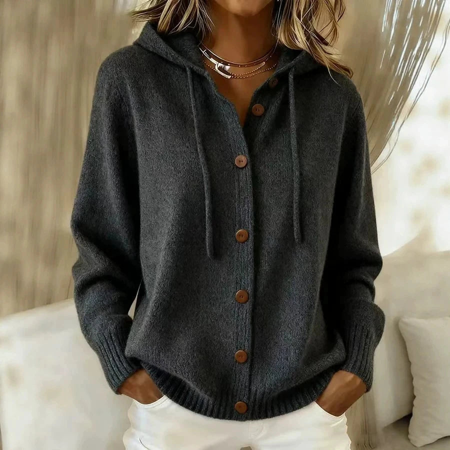 New Casual Hoodeis Sweater Women Fashion Knitted Sweater Cardigan Women Autumn Winter Solid Color Loose Button Jacket Women Coat