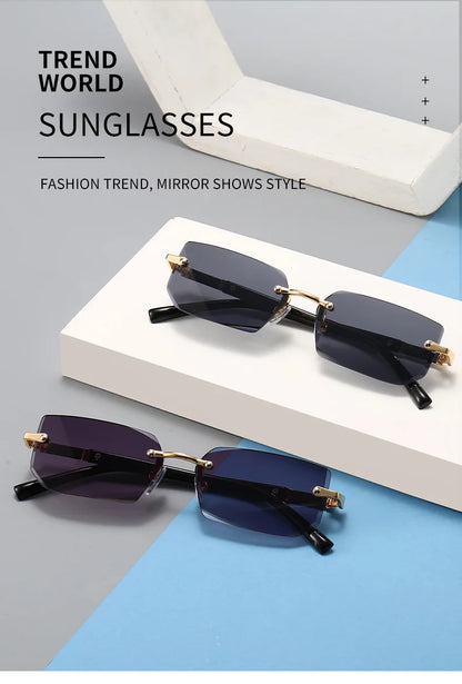 Rimless Rectangle Sunglasses | Trendy Small Square Summer Shades