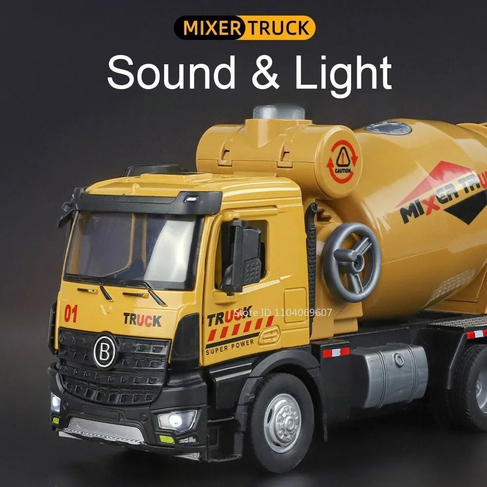 1:24 Diecast Crane & Mixer Truck with Lights, Sounds & Pull-Back