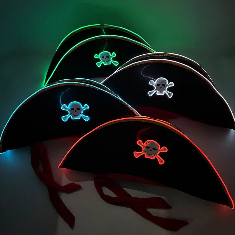 LED Light-Up Pirate Captain Hat - Glowing Tricorn Costume Hat for Halloween & Parties
