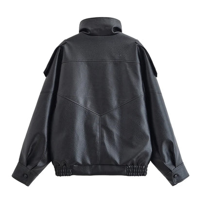Chaqueta de cuero sintético con cremallera para mujer Guobioziy