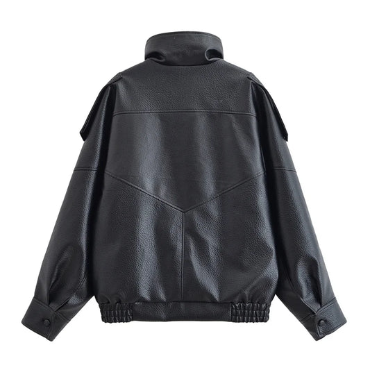 Guobioziy Women's Faux-Leather Zip Jacket