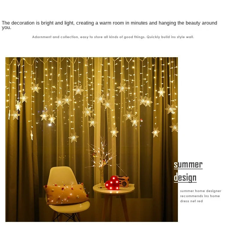 Snowflake Curtain Lights – 3.2 m LED Christmas Window Lights, 8 Modes