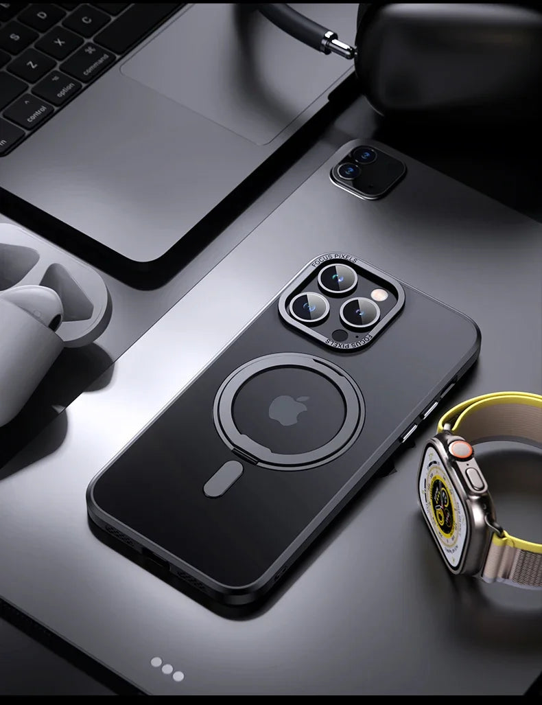 Magnetic iPhone Case with 360° Rotating Ring Stand