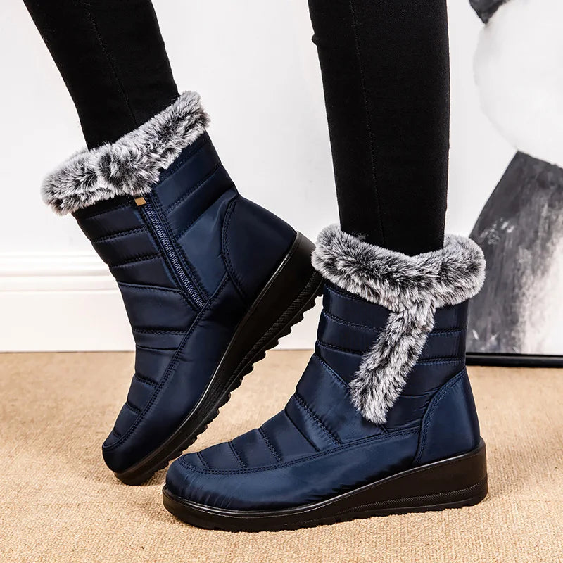Thick Warm Long Plush Waterproof Snow Boots Women Winter 2025 Non Slip Soft Fur Ankle Boots Woman Plus Size 44 Cotton Shoes Mom