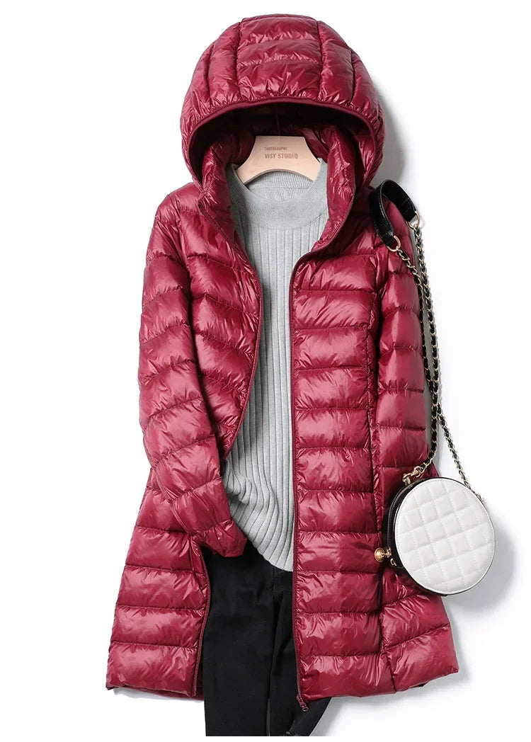 2025 9 Colors Plus Size 5xl 6XL 7XL Womens Down Jackets Long Ultra Light Thin Casual Coat Puffer Jacket Slim Remove Hooded Parka