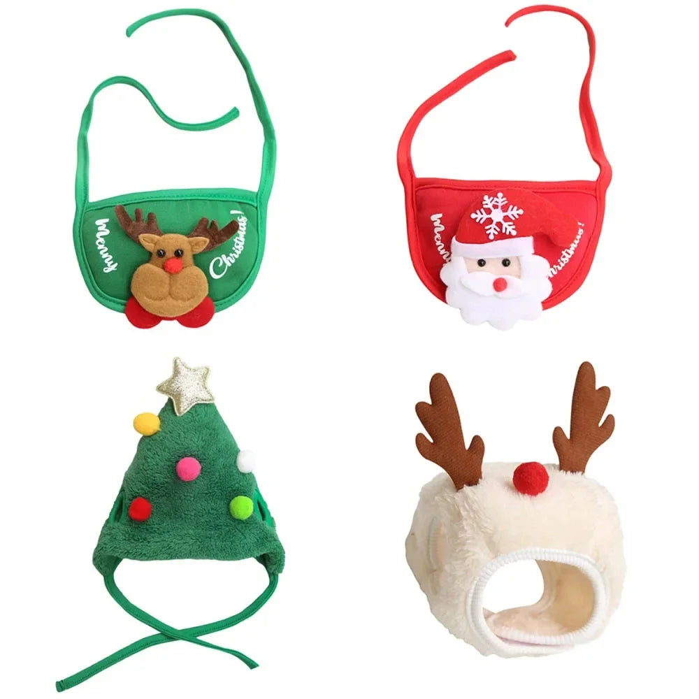 Christmas Pet Costume Set – Santa or Reindeer Hat with Scarf for Cats & Small Dogs