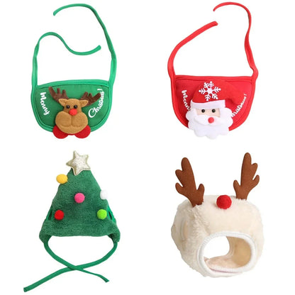 Set costume natalizio per animali – Cappello da Babbo Natale o da renna con sciarpa per gatti e cani di piccola taglia
