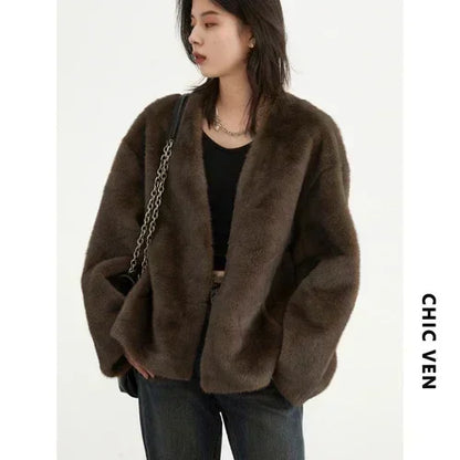 CHIC VEN Damen-Jacke mit lockerem V-Ausschnitt