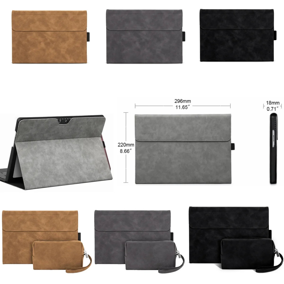 Business Cover for Microsoft Surface Pro 11/10/9 Portfolio Case 13inch Multiple Angle Stand Tpu Shell Compatible with Keyboard