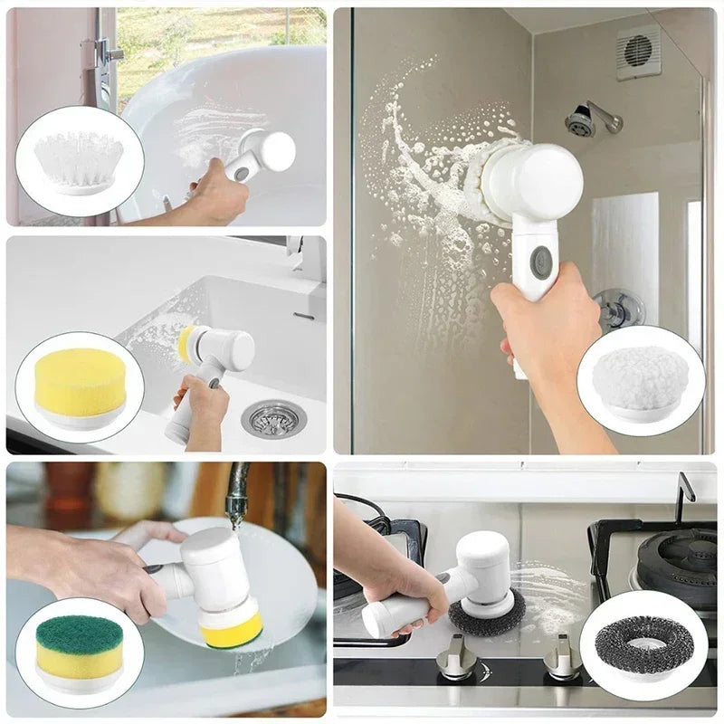Electric Spin Scrubber – Cordless Rechargeable Cleaning Brush with Replaceable Heads