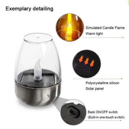 Lámpara de vela LED sin llama alimentada por energía solar | Resistente al agua IP65 | 6–8 horas de autonomía | Decoración de jardín y exteriores