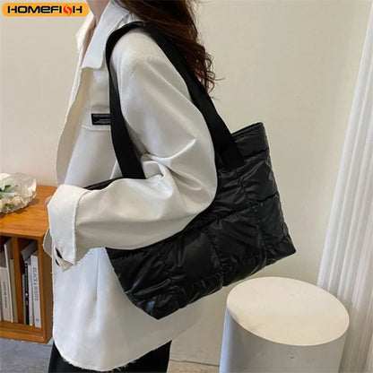 Quilted Puffer Tote Bag – Large Padded Shoulder Bag