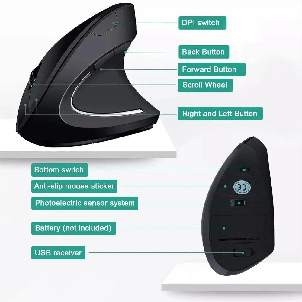 Vertical Ergonomic Wireless Mouse – 2.4 GHz, Adjustable DPI