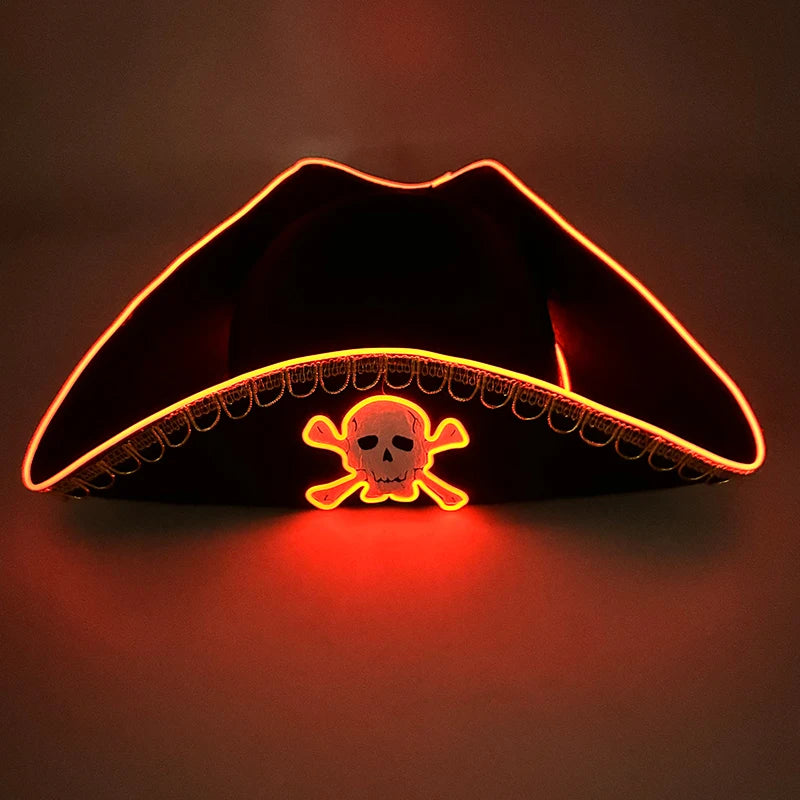 LED Light-Up Pirate Captain Hat - Glowing Tricorn Costume Hat for Halloween & Parties