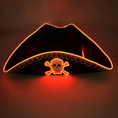 Leuchtende LED-Piratenkapitänmütze – leuchtender Dreispitz-Kostümhut für Halloween & Partys