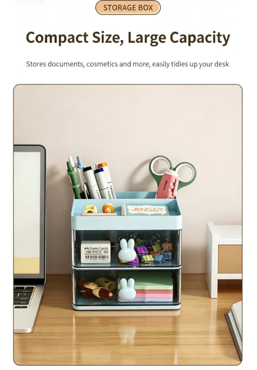Small Desk Organizer With Drawer, Office Desktop Storage Box, Makeup Organizer, Business Card/Pen/Pencil/Mobile Phone/Stationery