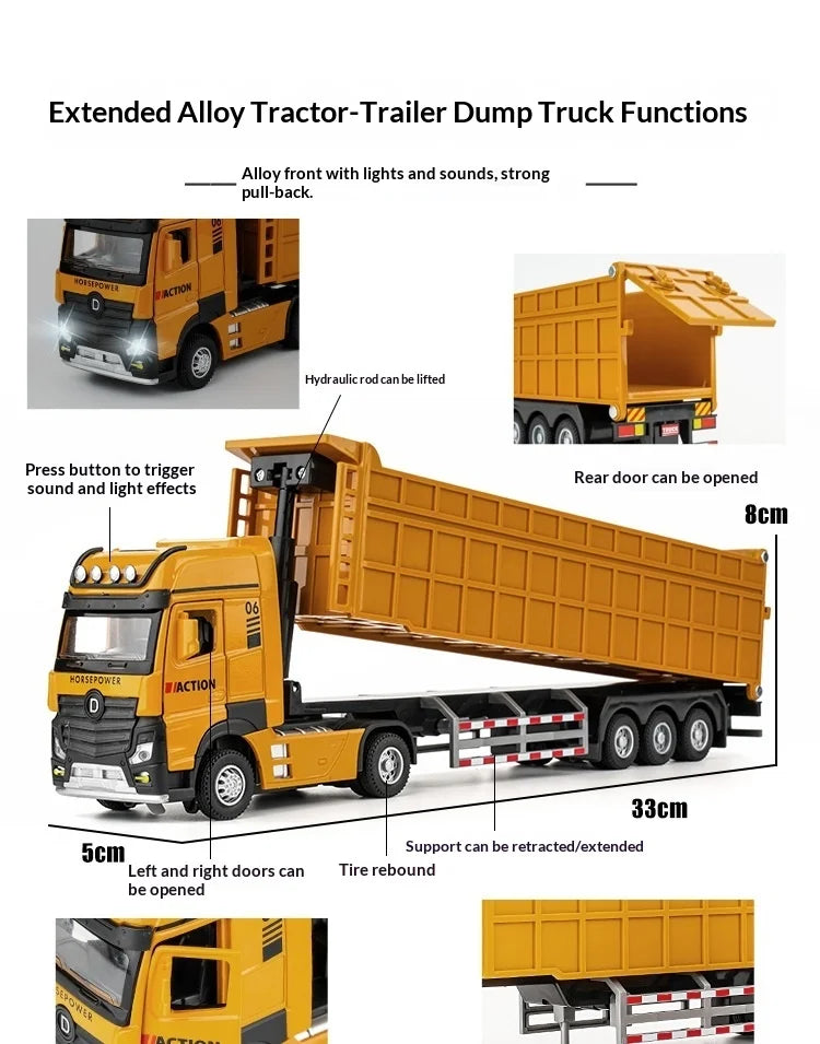 42 cm Alloy Semi-Trailer Dump Truck – Large Construction Toy
