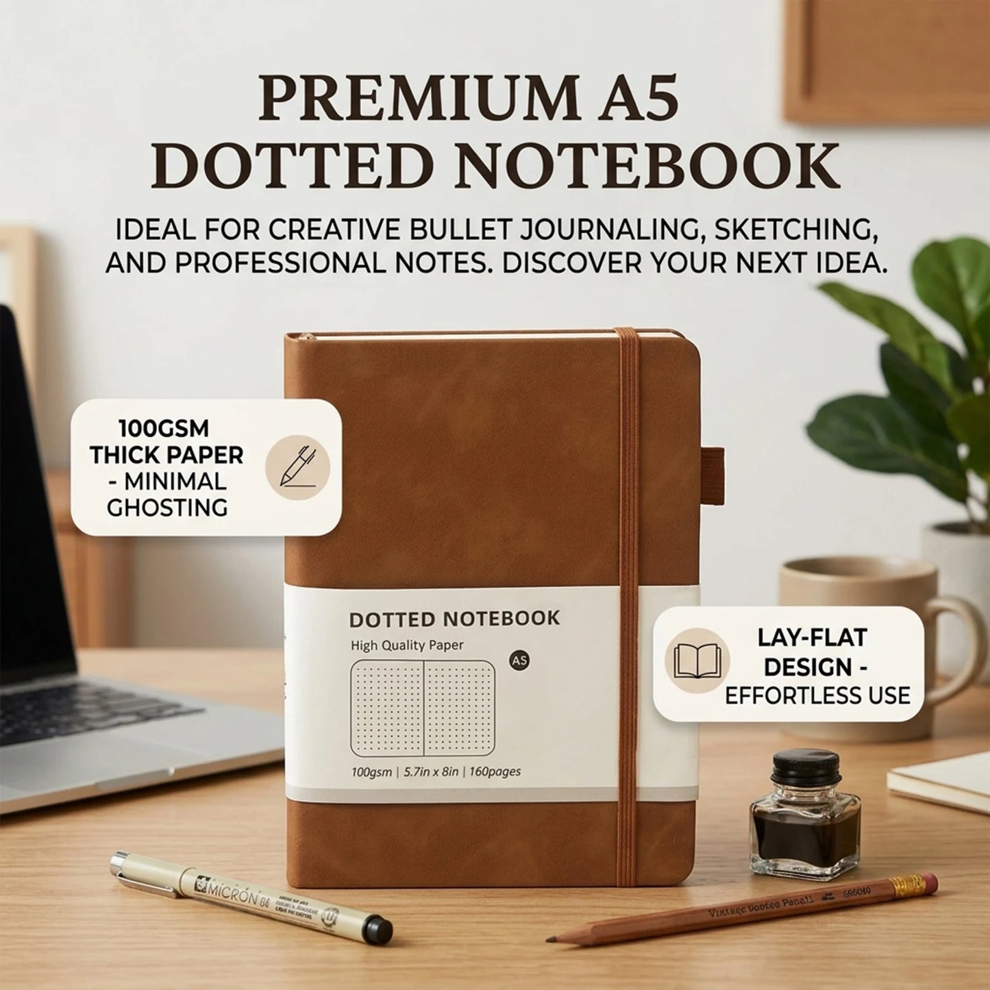A5 Hardcover Notebook Macaron Colors Business Planner with Elastic Band Dot Grid and Lined Pages Portable Durable for School