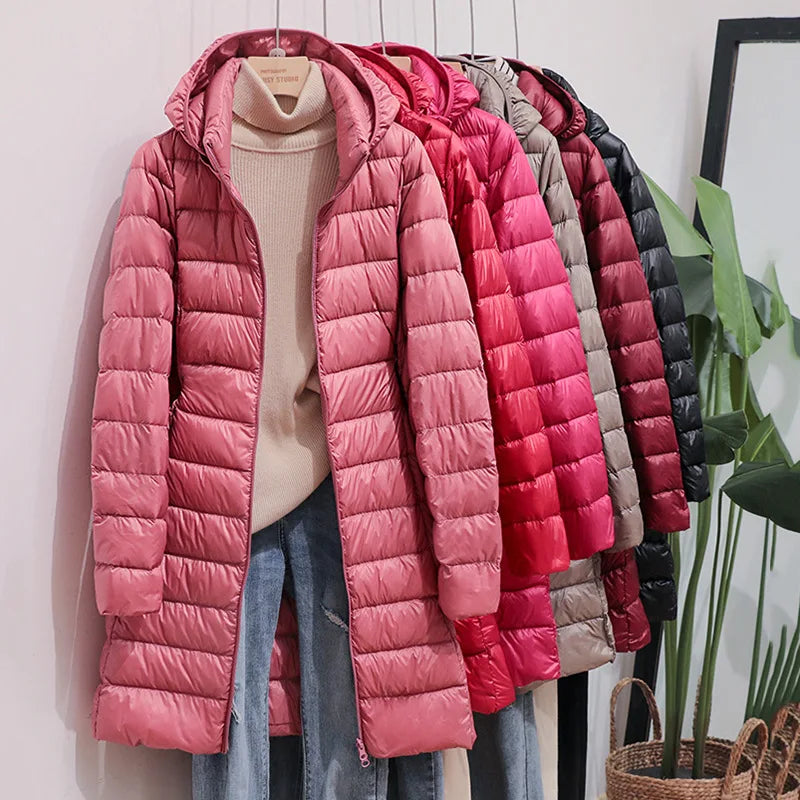 2025 9 Colors Plus Size 5xl 6XL 7XL Womens Down Jackets Long Ultra Light Thin Casual Coat Puffer Jacket Slim Remove Hooded Parka