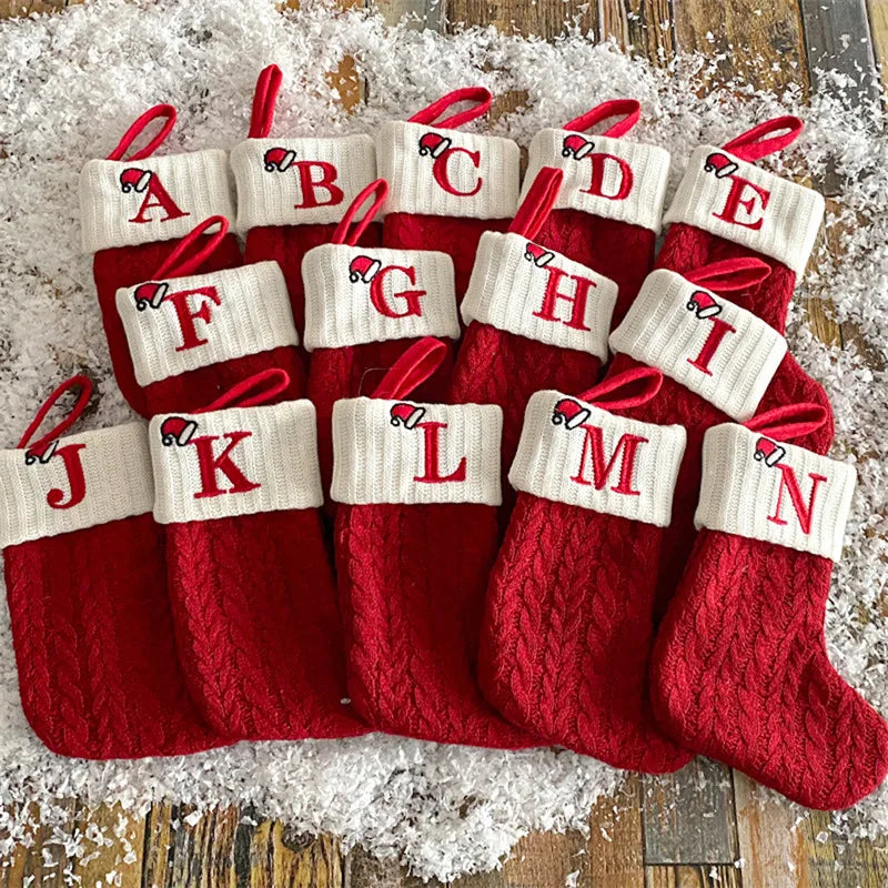 Knitted Initial Christmas Stocking – Letter A–Z Personalized