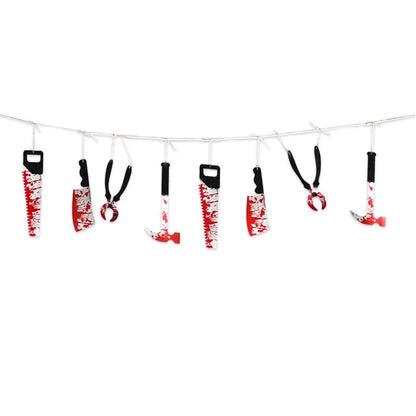 Banner a ghirlanda per Halloween Horror con armi sanguinose – Decorazioni per feste a tema zombie e vampiri per bar e club