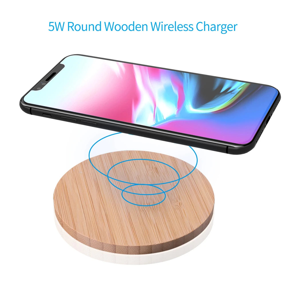 Wood-Style 5W Wireless Charging Pad for Phones