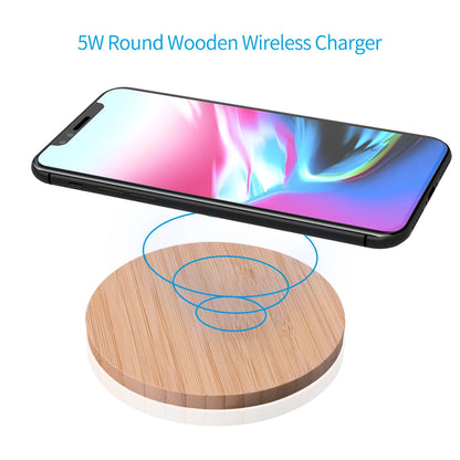 Almohadilla de carga inalámbrica de 5 W con acabado de madera para teléfonos