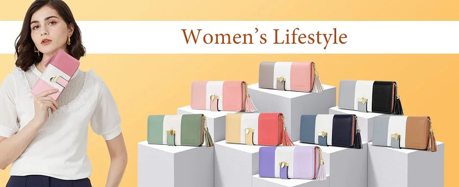 Women's Colour-Block Long Zip Wallet – RFID Blocking, 9 Card Slots, Fits a Phone