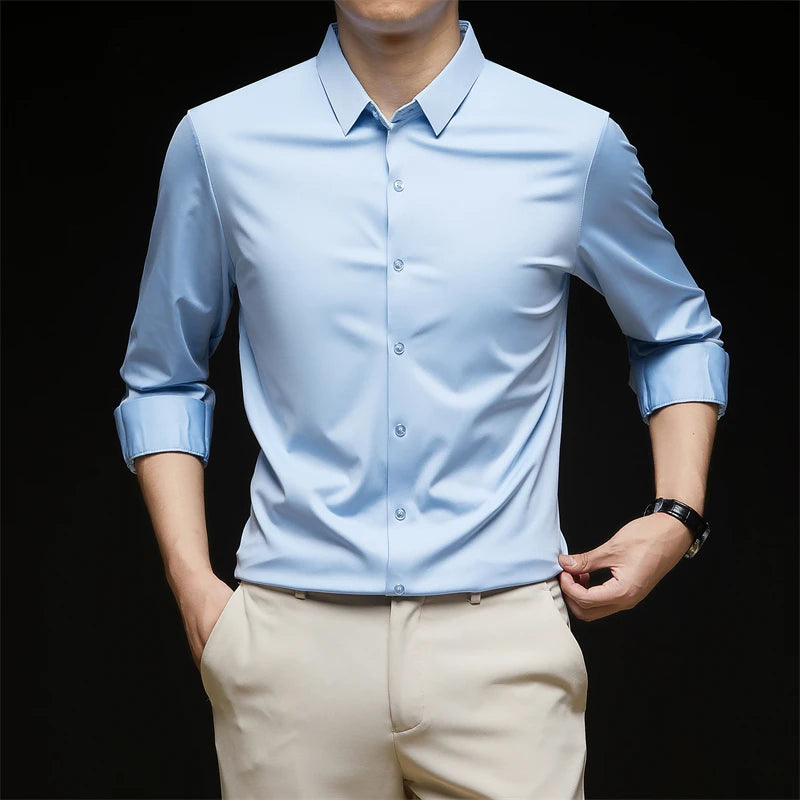 Men's Solid Long-Sleeve Business Casual Shirt
