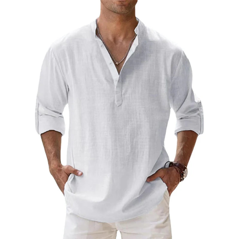 Men's Cotton Long-Sleeve Henley Shirt