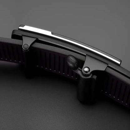 Cintura da uomo geometrica con fibbia automatica – Similpelle, oro, argento o grigio canna fucile