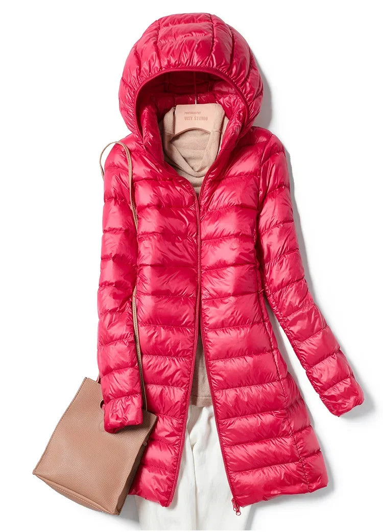 2025 9 Colors Plus Size 5xl 6XL 7XL Womens Down Jackets Long Ultra Light Thin Casual Coat Puffer Jacket Slim Remove Hooded Parka