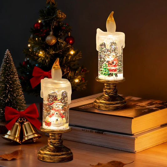 LED Candles Lights Christmas Lights Flameless Christmas Snow Globe Candle Light Home Decorative Candles Christmas Decorations